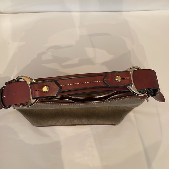 Dooney & bourke green purse with brown leather trim - Picture 15 of 16